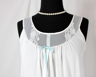 Vintage Miss Elaine Nightgown Nylon White Nightie