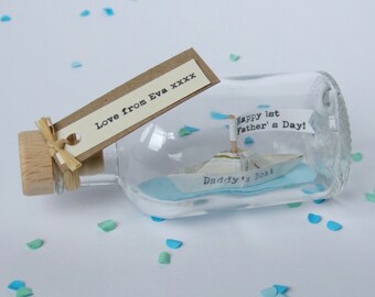 Personalized Ship In Bottle - Grandfather Gift - Father's Day Personalised Gift - Men's Sailing Gift - First Anniversary Gift - paper boat