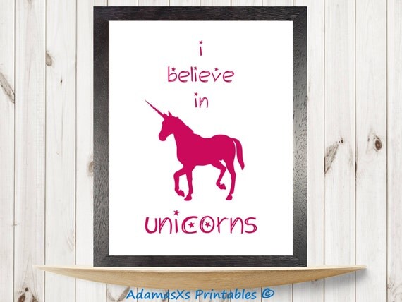 I believe in unicorns printable Pink unicorn print poster