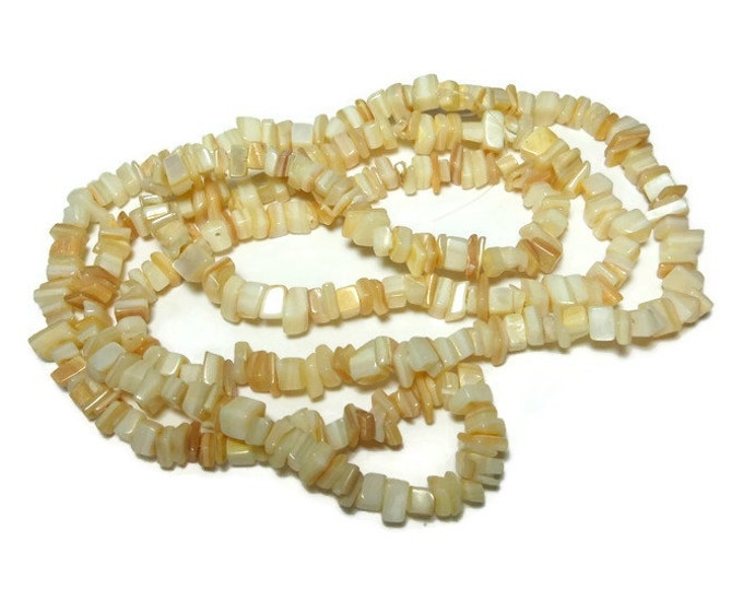 Mother of pearl necklace, necklace or supplies, small shell chip beads, natural MOP shell, 36 inch strand, chips range from small to medium
