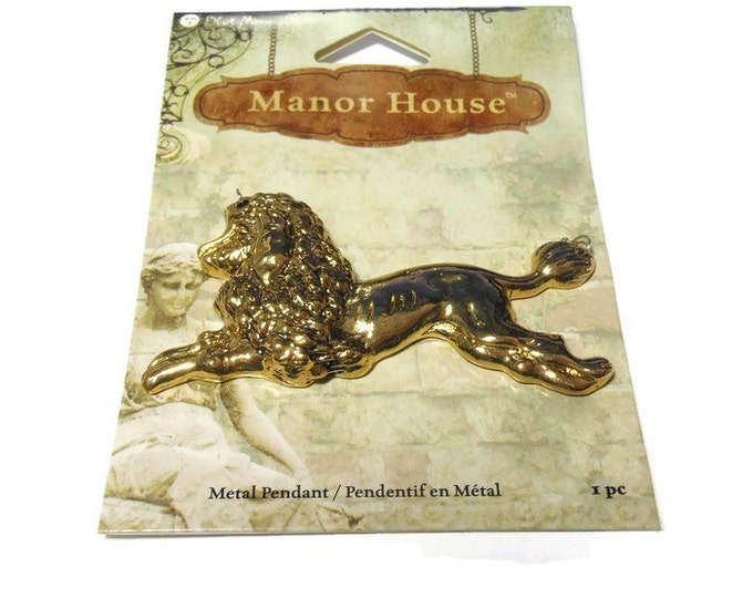 Large poodle pendant, Blue Moon Manor House antiqued gold finish pewter poodle connector, two holes for adding to chain, necklace, 65 X 32mm