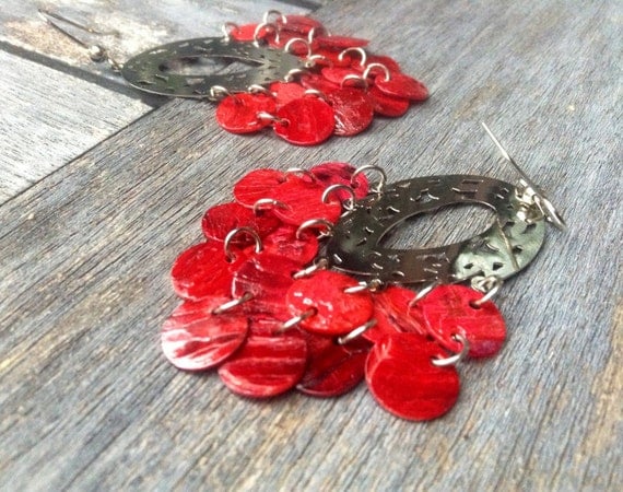Red "Simply Chandelier" Mussel Shell Earrings