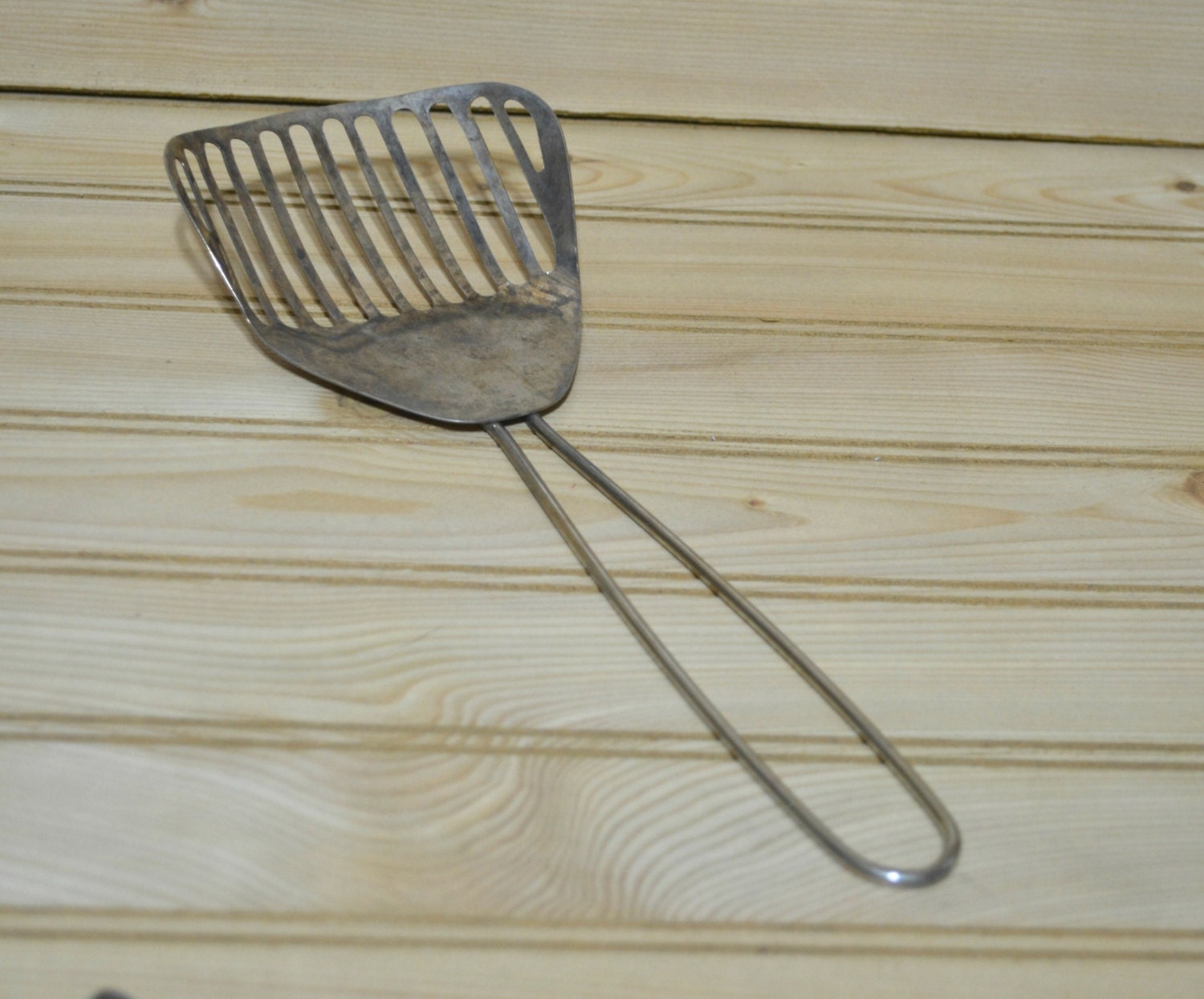 Vintage Slotted Metal Spoon Spatula Fryer Server Cooking