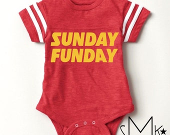 new* in Chiefs colors // Sunday Funday // football baby bodysuit // limited quantities