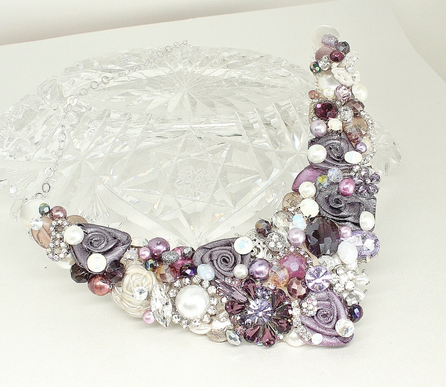 Eggplant Bib Necklace Purple Bridal Necklace Dark by BrassBoheme