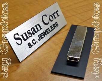 Custom Engraved 1x3 Brushed Silver Name Tag | Badge with Magnetic Closure | Employee ID | Office Business