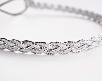 Silver and White Braided Headband
