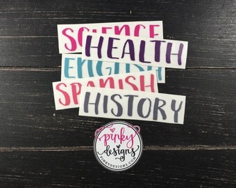 Notebook Decal - Binder Decals - Planner Decal - Any Subject - Colors Customizable