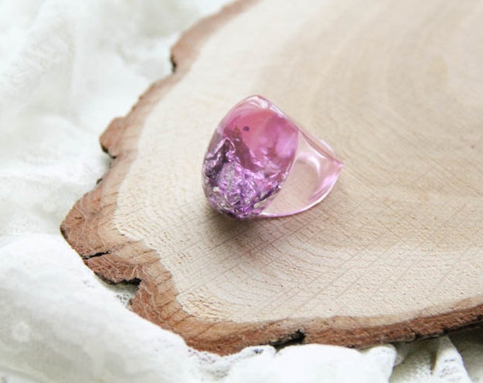 Pink Resin Stacking Ring With Silver Flakes, Geometric Resin Ring, Epoxy Jewelry, Modern Materials Ring