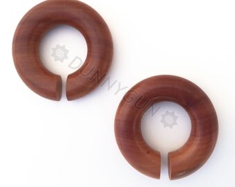1/2" Pair Red Saba Wood Hoops Gauged Plugs - Organic Body Piercing Jewelry Earrings Gauge