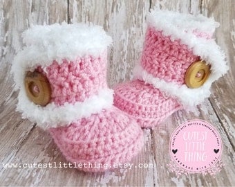 UGG, Crochet Baby Boots, Baby Girl Boots, Pink Baby Boots, Crochet Baby Booties, Baby Girl Crochet Booties, Baby UGG, Crochet Booties