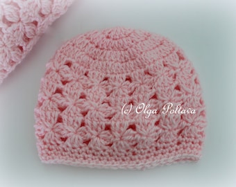 Pink Clusters Baby Hat Crochet Pattern, Baby Beanie, Size 0-3 Months, Easy Crochet Pattern