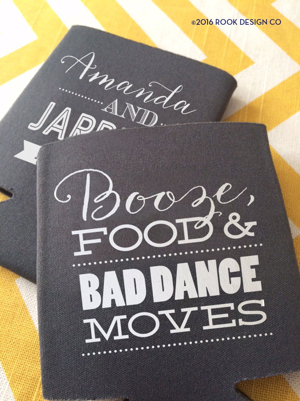 Booze Food and Bad Dance Moves wedding can coolers funny beer