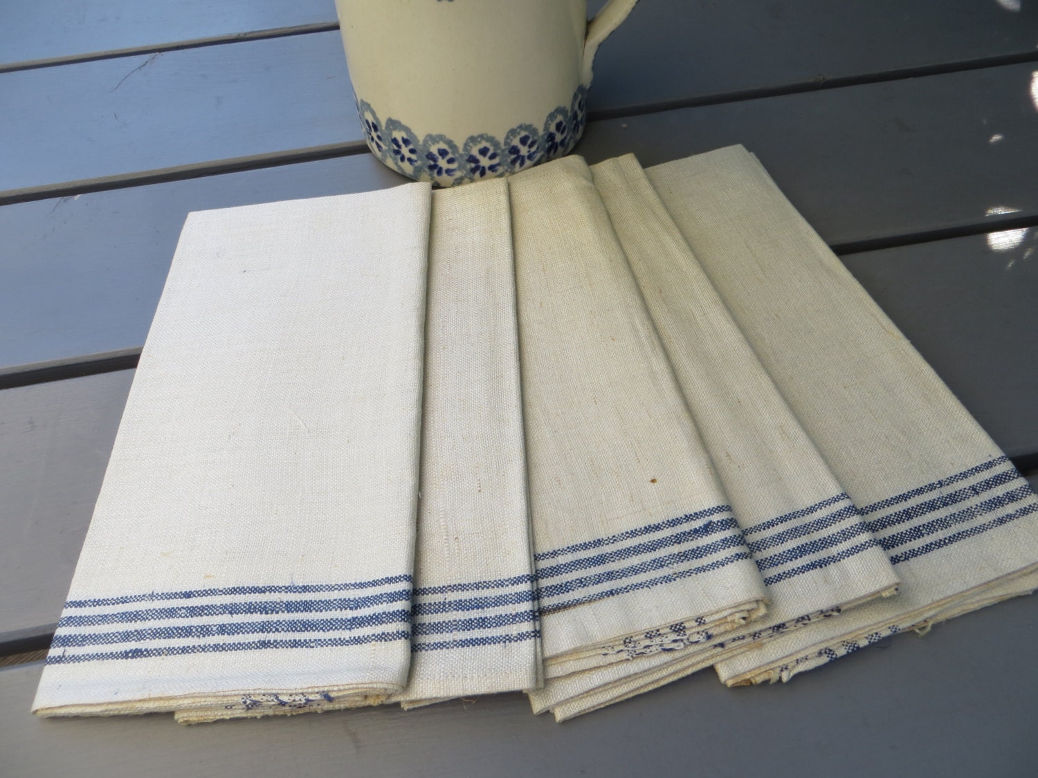 Free Shipping Worldwide Five 5 German Linen Towels Blue