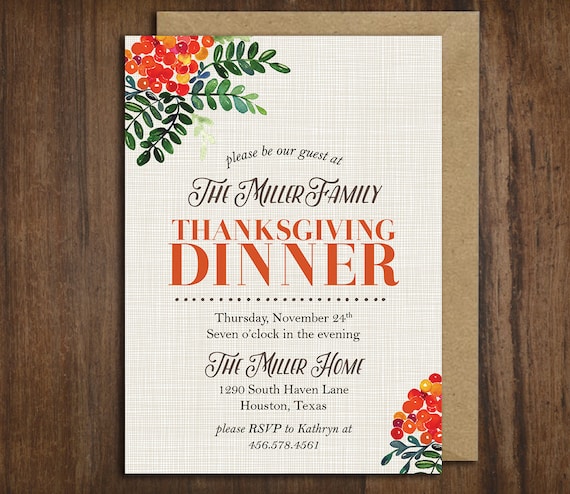 Vintage Floral Thanksgiving Dinner Invitation