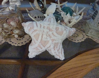 Vintage Chenille Pink and White Starfish Beach Decoration Home Decor Sea Life Decor