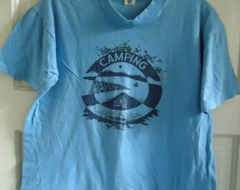 Vintage 70s CAMPFIRE CAMPING Summer Camp T Shirt sz S