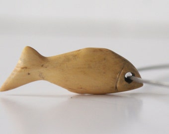 Fish II - miniature sculpture wooden jewelry, unique wood necklace,