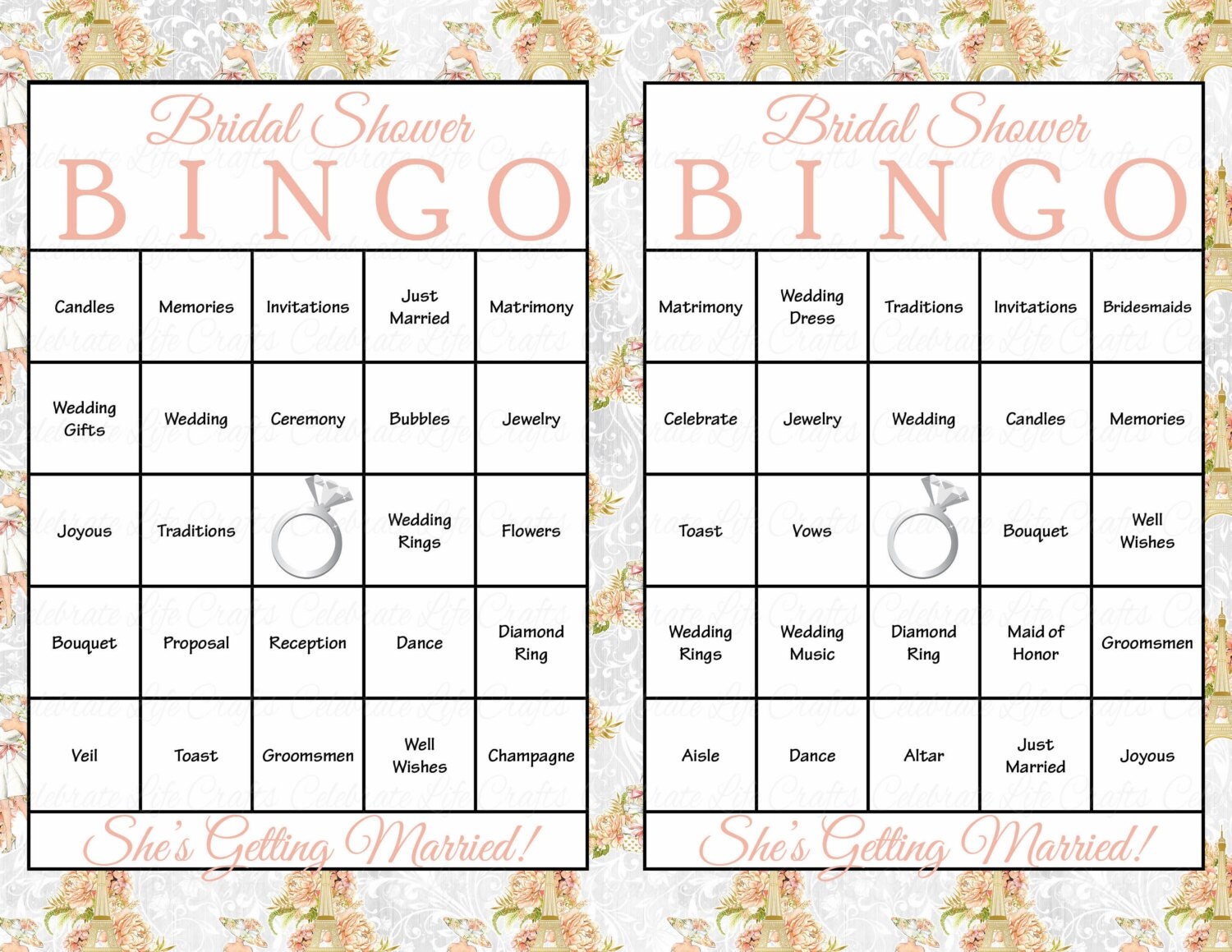 30 Bridal Bingo Cards Bridal Shower Bingo Game Prefilled