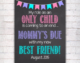 Pregnancy Announcement Chalkboard Poster Printable, Role as an Only Child Coming to an End Pregnancy Reveal, Sign DIGITAL FILE - 013