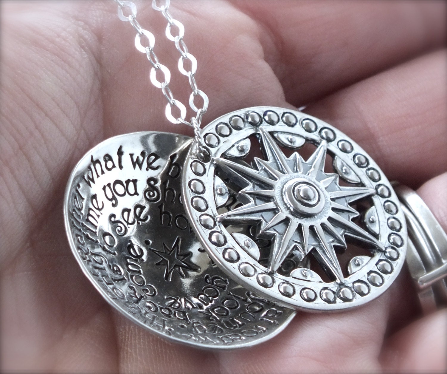 Unique Sterling silver compass locket custom by TheSilverWing