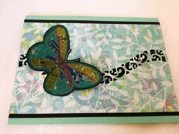 3 Handmade butterfly cards seafoam green unique cards