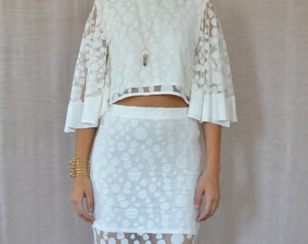 SALE Mermaid Skirt in Polka White