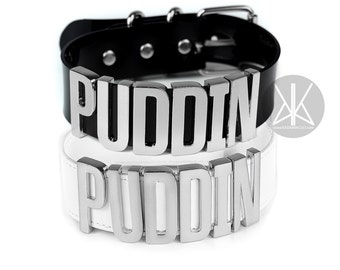 Authentic Harley Quinn PUDDIN Choker Replica | Cosplay | Suicide Squad Movie | Halloween Costume | Comics | BIG Letters - SILVER