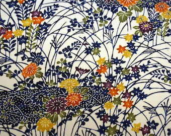 Floral Garden Vintage Japanese Tango chirimen silk kimono fabric