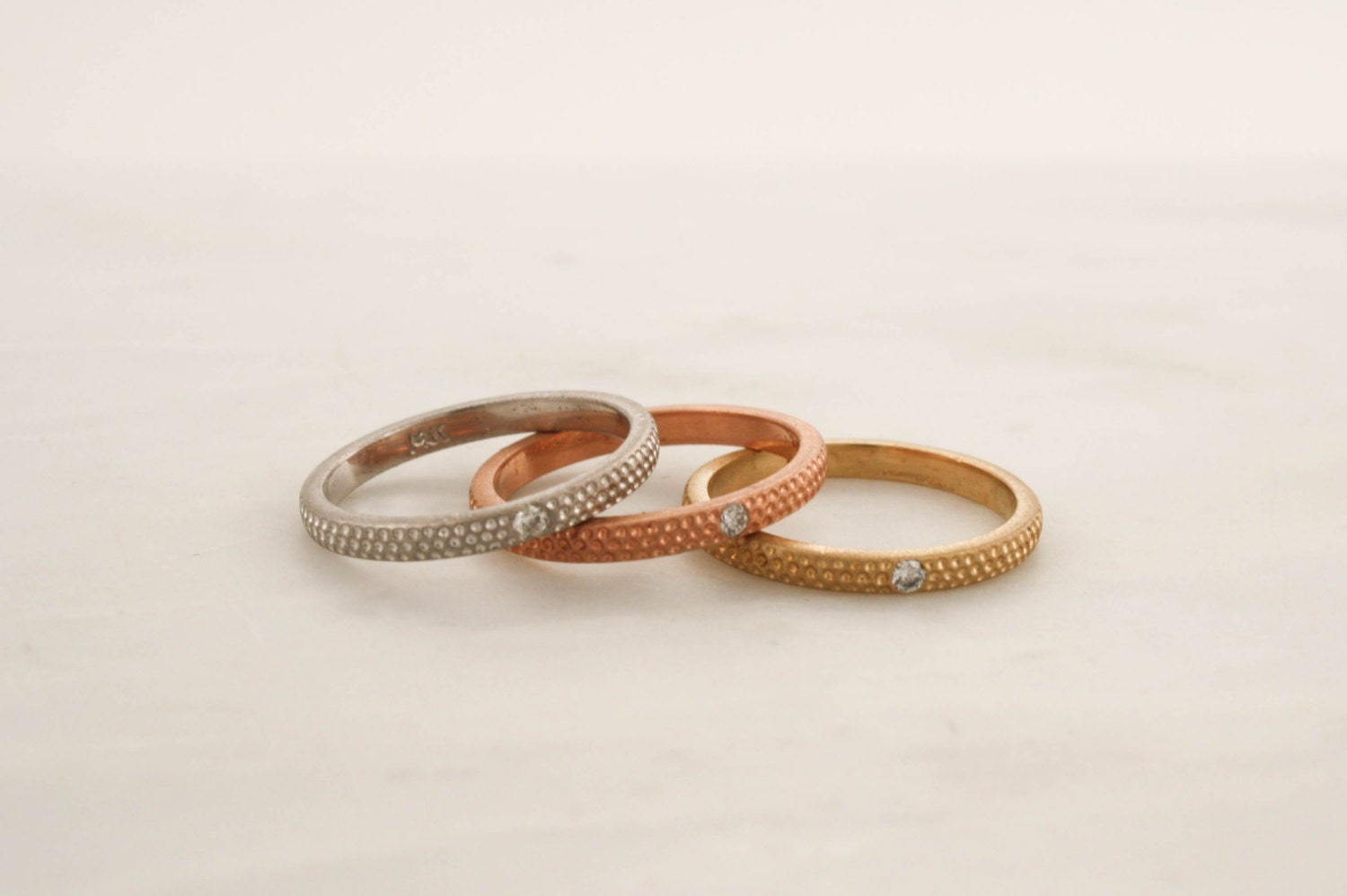 Tri-Color Matte Finish Textured Diamond Ring in 14K by Studio1040