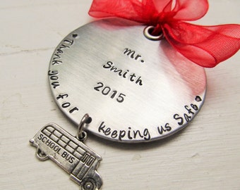 Personalized Hand Stamped Bus Driver Christmas Ornament School Bus Driver Ornament Gift for Him Gift for Her