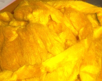 Dark Yellow Mulberry Silk, sold by the oz, bombyx, Roving, sliver, spinning fiber, art yarn, needle felting,tussah,sari, recycled