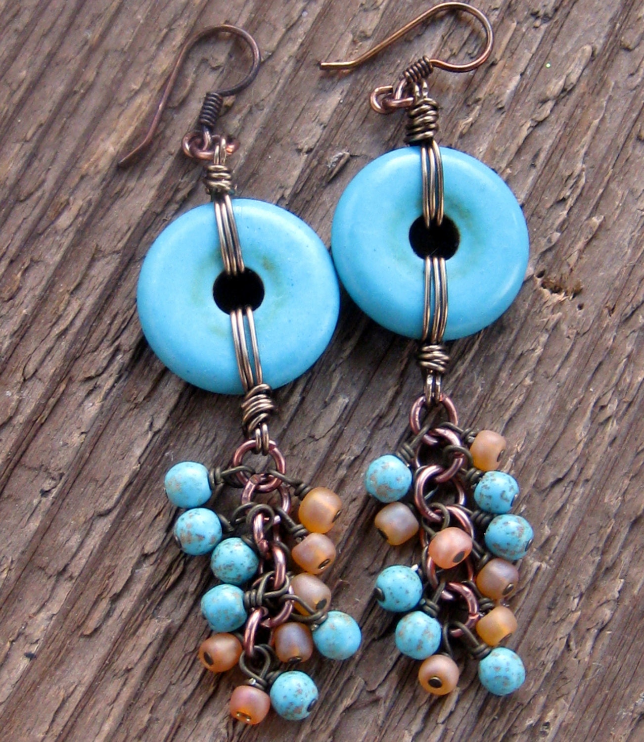 Santa Fe Turquoise Dangle Earrings Bohemian by EponasCrystals