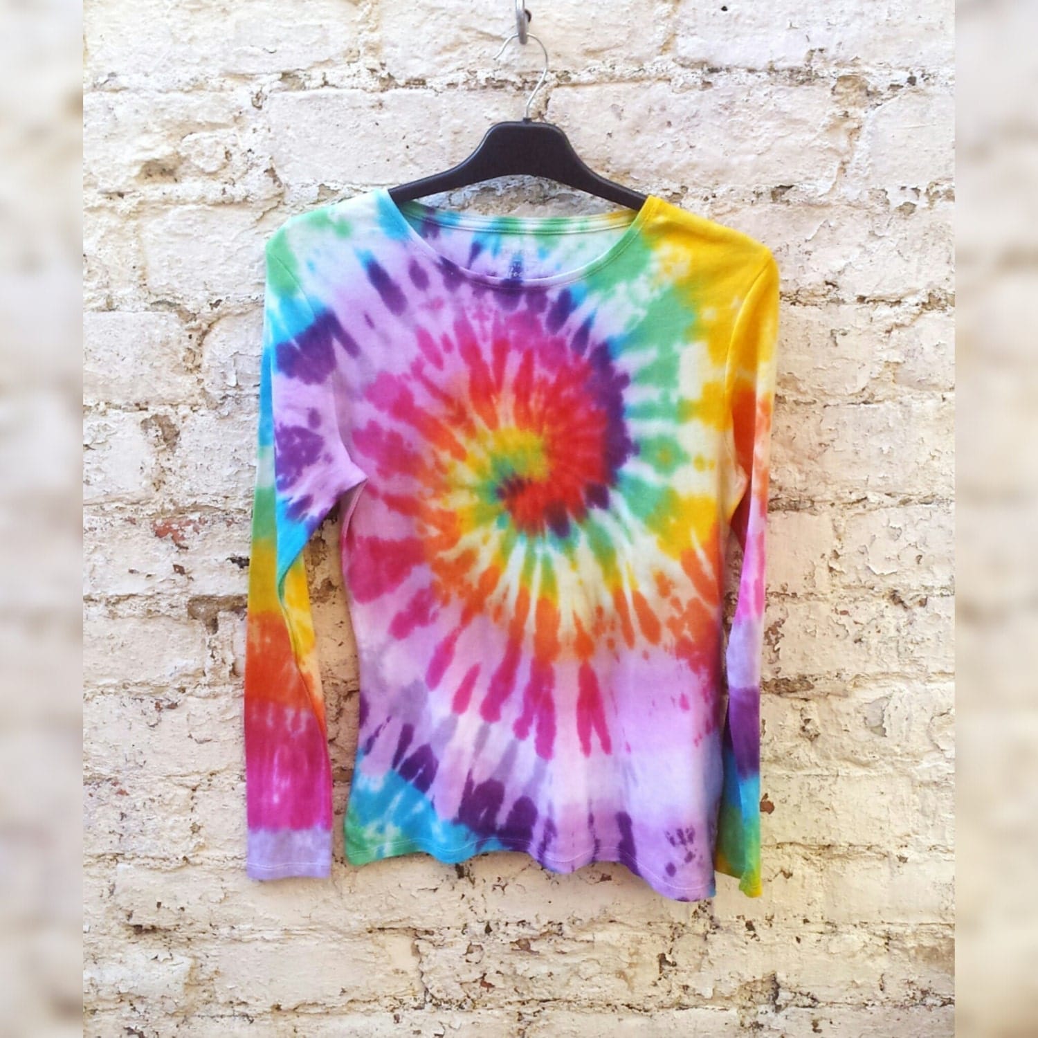 Rainbow Tie Dye Shirt Long Sleeve Womens Tee ALL SIZES Hippie