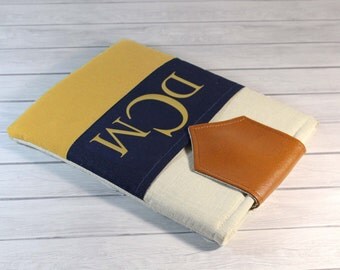 Yellow Monogram Laptop Case Microsoft Surface Pro 4 Case Surface 3 Sleeve Padded Pocket Leather Surface Book Case - Color Block