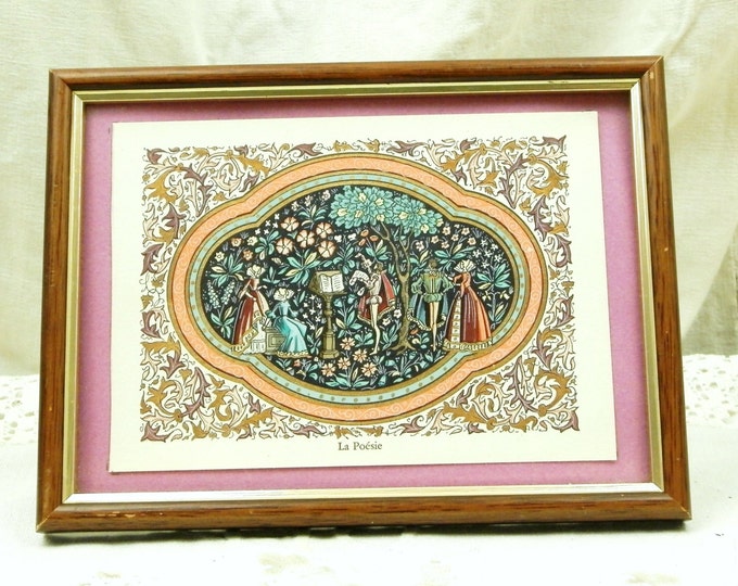 Vintage Framed Colored Illuminated Miniature Etching "la Poesie" Poetry by Lucy Boucher / Vintage French Print / France / Picture / Castle