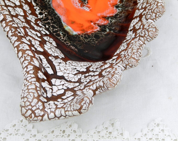 Large Vintage French Vallauris Lava Glaze Ceramic Fruit Bowl Ecume de Mer / MidCentury / Retro Home Interior / Hipster 1960 Orange White