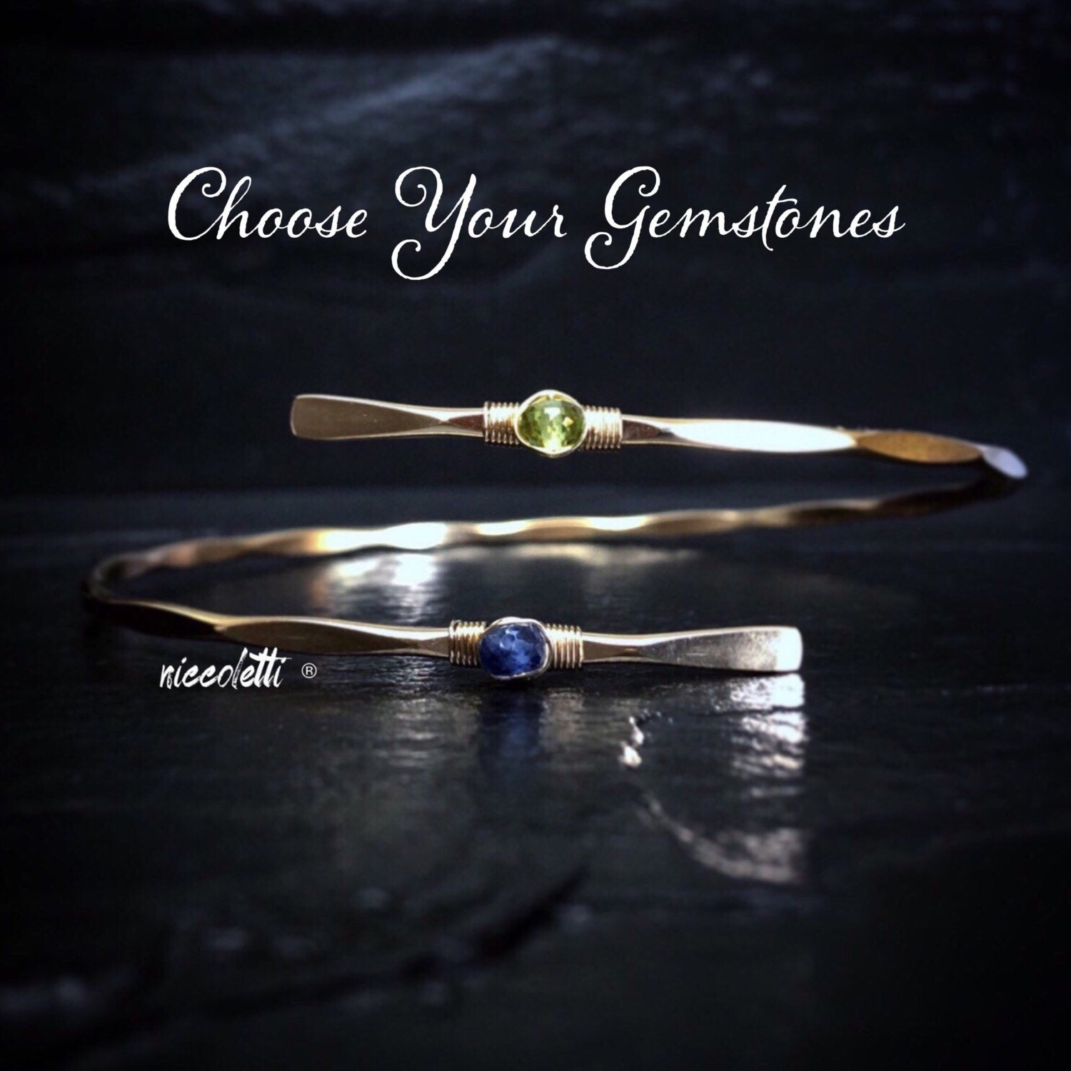 Double Gemstone Bypass Bangle / Custom Birthstone Bracelet / Bridesmaid Birthstone Gift / Mother of the Bride Gift / Friendship Bracelet
