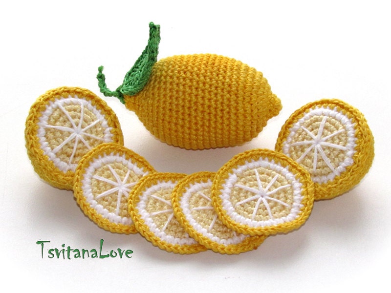 Crochet Fruit Lemon slices 6 pcs Seasons Eco-friendly