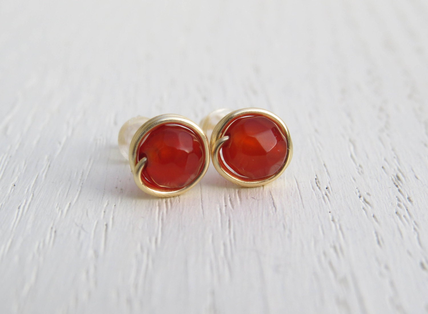 Holiday SALE Carnelian stud earrings Orange stud earrings