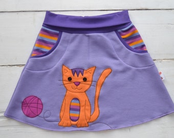 Girl cat skirt,girl kitten skirt,kids fall,girl toddler,girl cat clothing,kids cat clothes,girl kitten clothes,lilac jersey,made to order