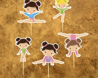 Gymnastics Cupcake Toppers - Gymnastics Girl - Gymnastics Birthday Party - Gym Girl Party .