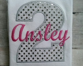 Personalized Silver Sparkly Girls Second Birthday Shirt / Girls Birthday Shirt