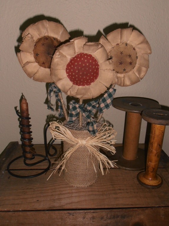 Primitive Grungy Flower Bouquet Rustic by PureCountryStitchery