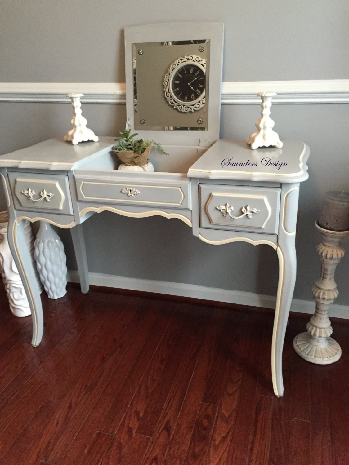 French Provincial Paris Grey Desk/Vanity