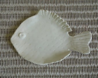 Pottery Fish Spoon Rest/Soap Dish - White Handmade Coastal Pottery