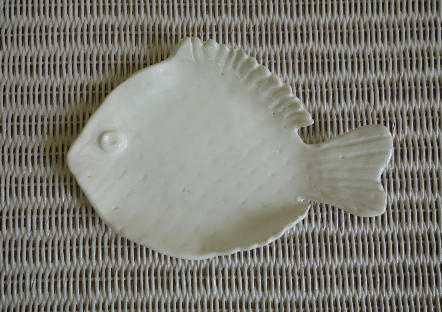 Pottery Fish Spoon Rest/Soap Dish White Handmade Coastal