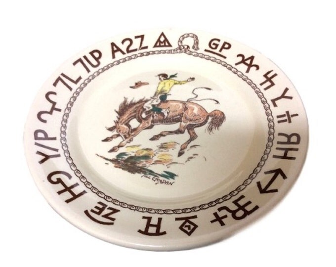 Till Goodin Rodeo Plate, Wallace China Westward Ho Rodeo, Bread and Butter Plate, Restaurant Ware, Mid Century, Rustic China, Gift