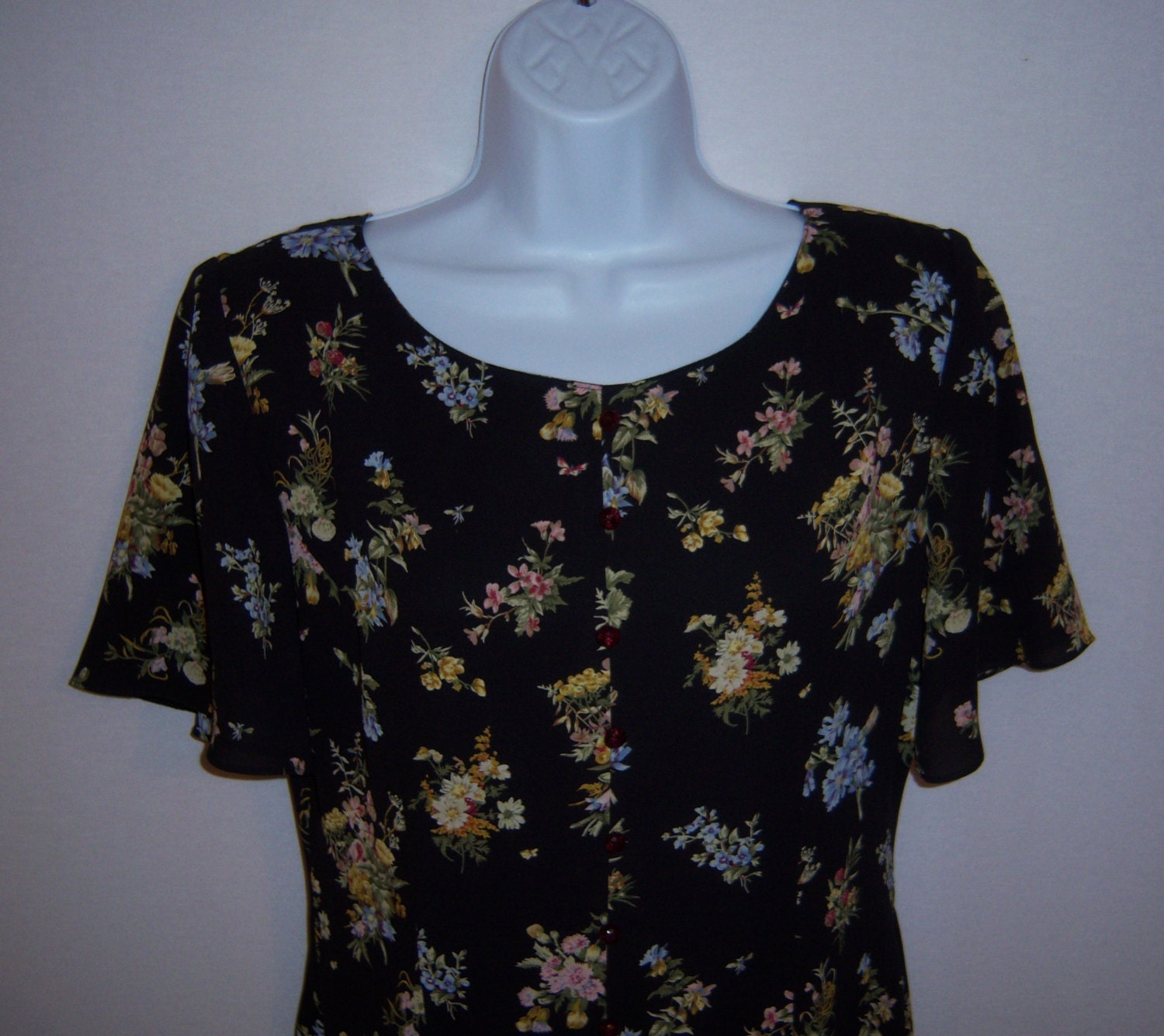 Vintage Susan Bristol Black Blue Pink Rose Flower Floral Print