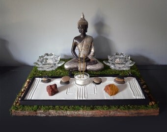 Meditating Buddha Statue // Buddhist Altar // Table Shrine // Zen Garden // Lotus Candle Holder // Incense Holder // Sacred Space / DIY Kit